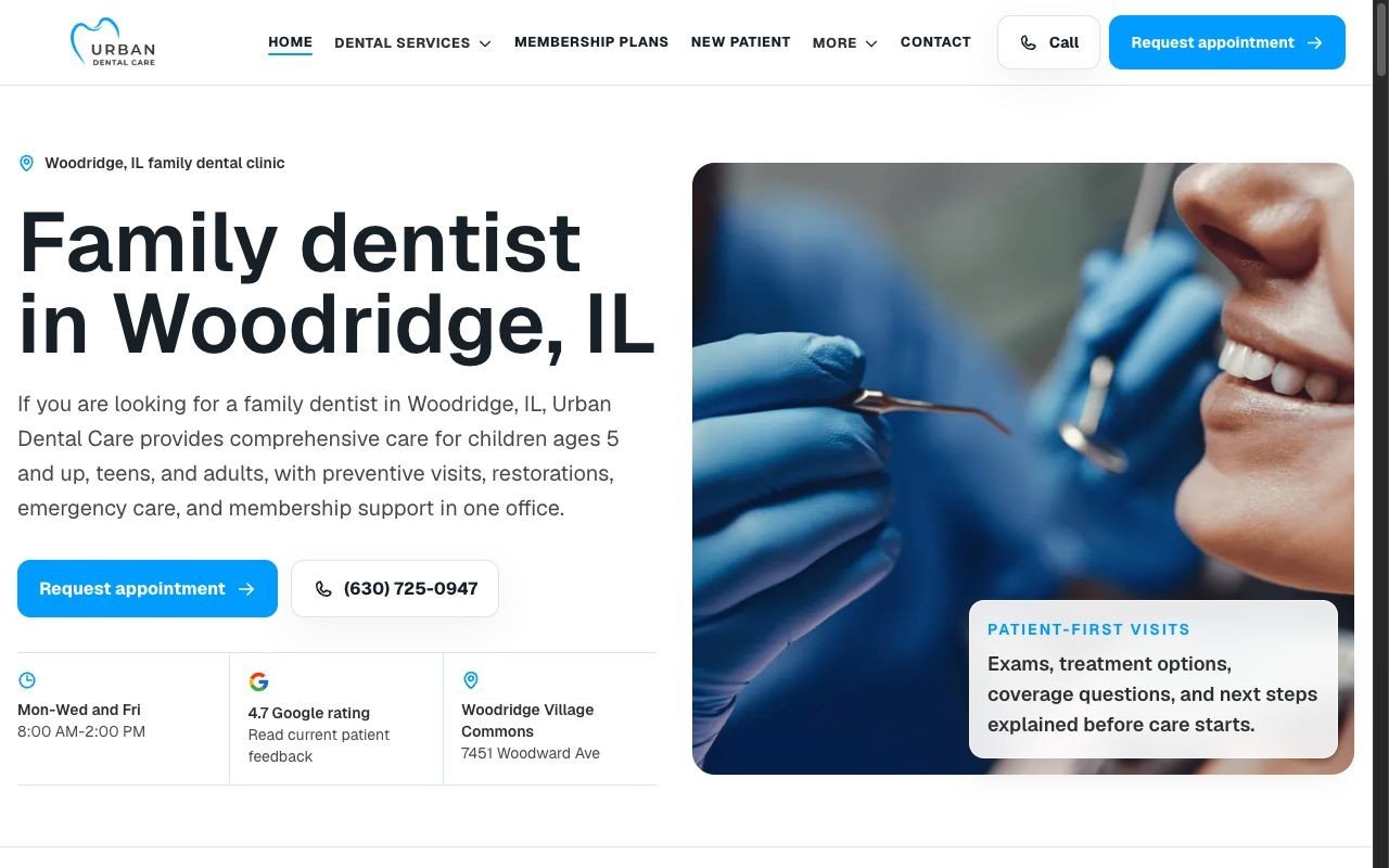 Urban Dental Care homepage screenshot